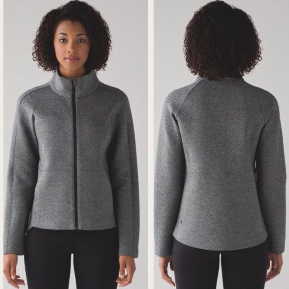 Lululemon Going Places Jacket Heathered Speckled Black Spacer Size 10 Full Zip